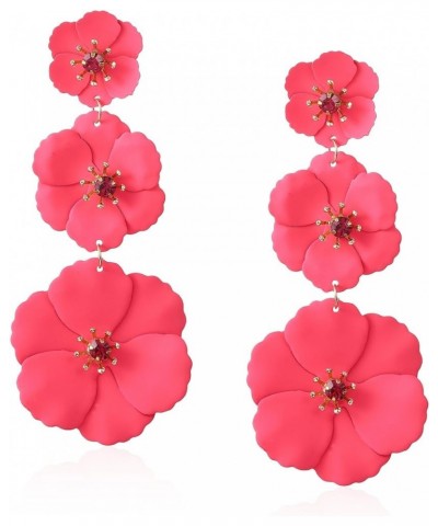 Unique Handmade Bohemian Large Matte 3 Layer Flower Dangle Drop Earrings Metal floral Stud Earrings For Women Statement Weddi...