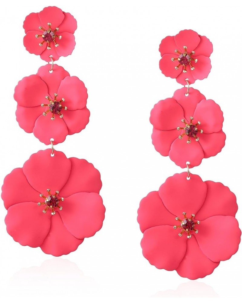 Unique Handmade Bohemian Large Matte 3 Layer Flower Dangle Drop Earrings Metal floral Stud Earrings For Women Statement Weddi...