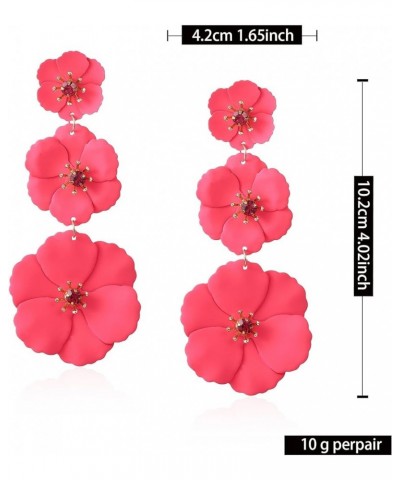 Unique Handmade Bohemian Large Matte 3 Layer Flower Dangle Drop Earrings Metal floral Stud Earrings For Women Statement Weddi...