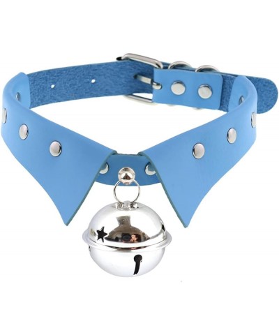 Punk Bell Choker PU Leather Collar Gothic Necklace Neck Accessories Adjustable Size Light blue $9.29 Necklaces