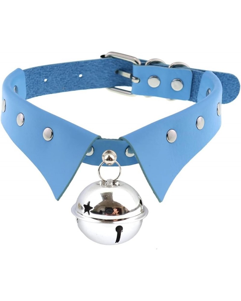 Punk Bell Choker PU Leather Collar Gothic Necklace Neck Accessories Adjustable Size Light blue $9.29 Necklaces