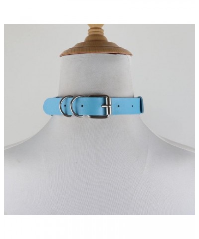 Punk Bell Choker PU Leather Collar Gothic Necklace Neck Accessories Adjustable Size Light blue $9.29 Necklaces