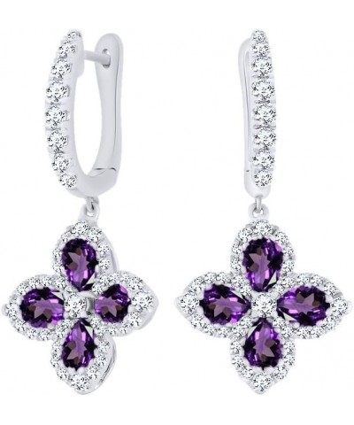 Simulated Gemstone CZ Dangle Flower Earrings in 14k White Gold Simulated Amethyst $144.90 Earrings