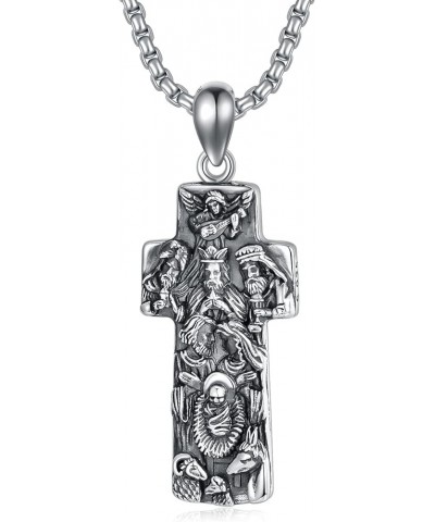 Cross Necklace 925 Sterling Silver Crucifix Pendant Ankh Jewelry for Men Women with 2mm 22"+2" Rolo Chain (with Gift Box) E-J...