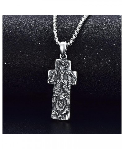 Cross Necklace 925 Sterling Silver Crucifix Pendant Ankh Jewelry for Men Women with 2mm 22"+2" Rolo Chain (with Gift Box) E-J...