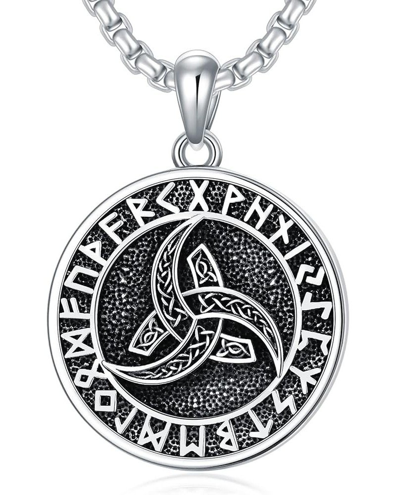 Sterling Silver Viking Necklace Norse Jewelry Gift for Men Women with 2mm 22+2 IN Rolo Chain (with Gift Box) C-Odin Triple Ho...