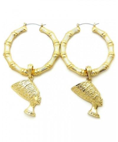 Women's Fashion Gold Plated Nefertiti Dangling Pincatch Hoop Bamboo Earrings $10.79 Earrings