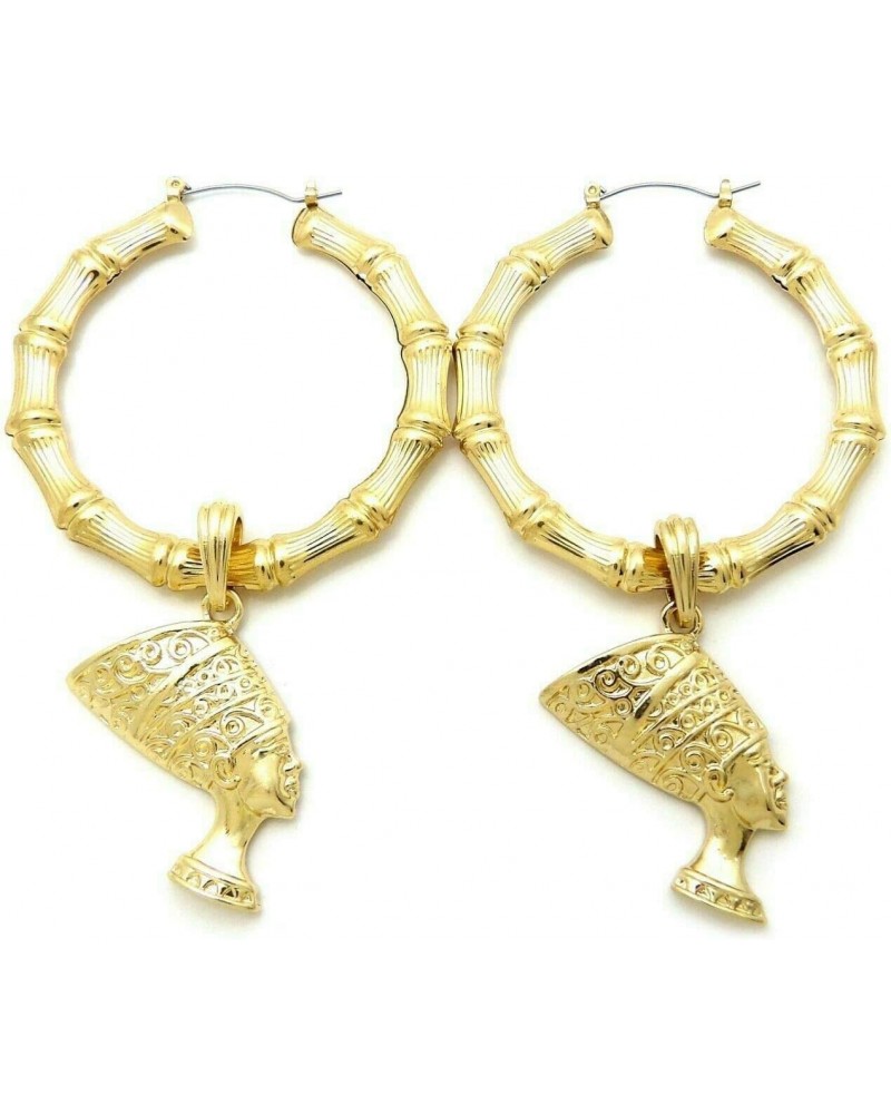 Women's Fashion Gold Plated Nefertiti Dangling Pincatch Hoop Bamboo Earrings $10.79 Earrings