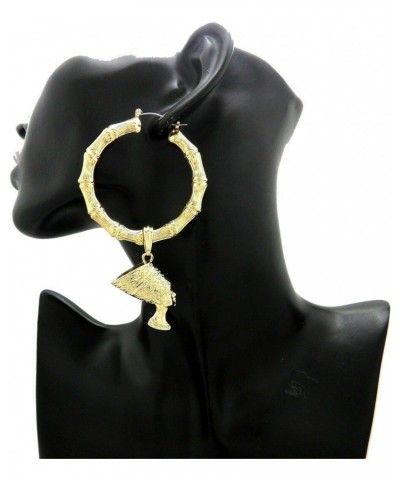 Women's Fashion Gold Plated Nefertiti Dangling Pincatch Hoop Bamboo Earrings $10.79 Earrings