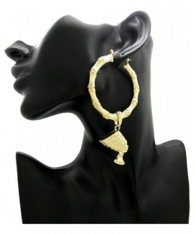 Women's Fashion Gold Plated Nefertiti Dangling Pincatch Hoop Bamboo Earrings $10.79 Earrings