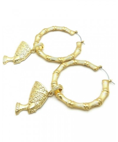 Women's Fashion Gold Plated Nefertiti Dangling Pincatch Hoop Bamboo Earrings $10.79 Earrings