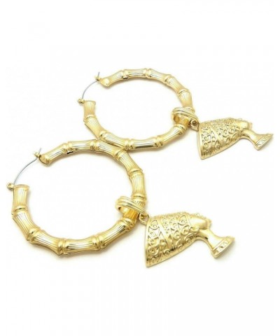 Women's Fashion Gold Plated Nefertiti Dangling Pincatch Hoop Bamboo Earrings $10.79 Earrings