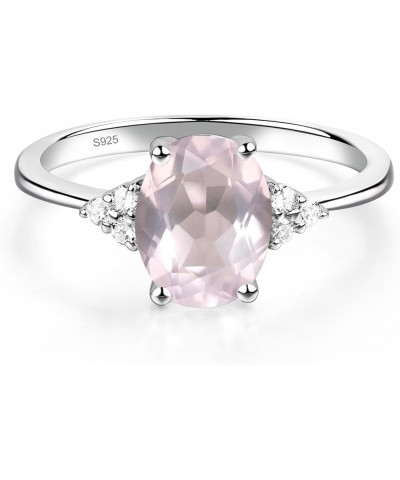 S925 Sterling Silver Oval Shaped 7X9 mm Gemstone Ring Promise Ring Engagement Ring for Women Rose Quartz $78.39 Rings