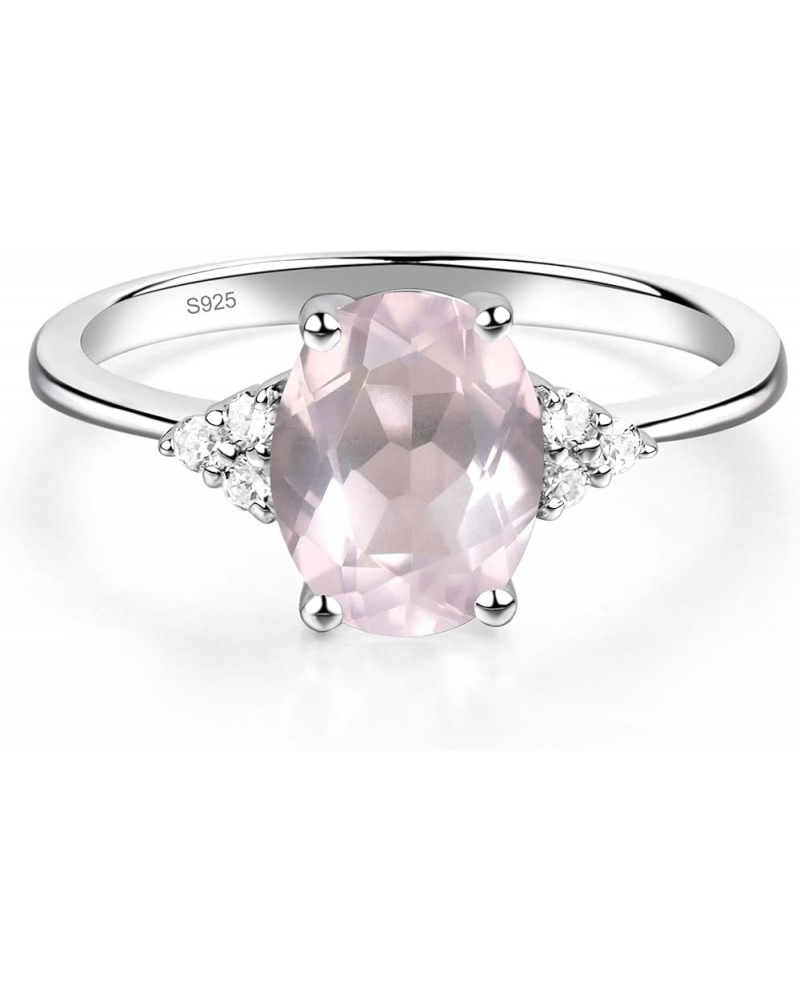 S925 Sterling Silver Oval Shaped 7X9 mm Gemstone Ring Promise Ring Engagement Ring for Women Rose Quartz $78.39 Rings