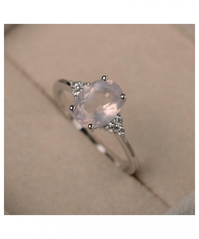 S925 Sterling Silver Oval Shaped 7X9 mm Gemstone Ring Promise Ring Engagement Ring for Women Rose Quartz $78.39 Rings