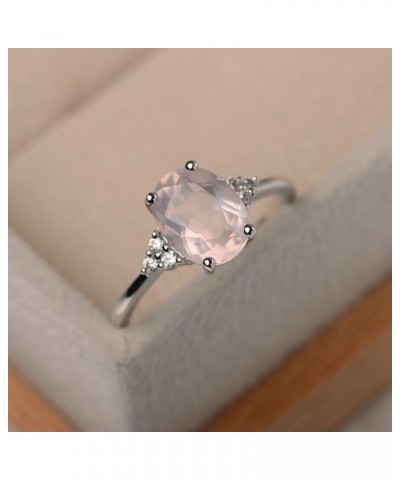 S925 Sterling Silver Oval Shaped 7X9 mm Gemstone Ring Promise Ring Engagement Ring for Women Rose Quartz $78.39 Rings