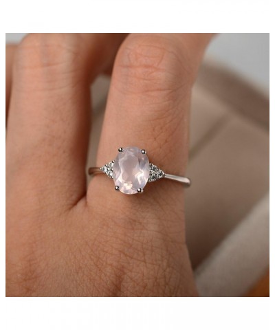 S925 Sterling Silver Oval Shaped 7X9 mm Gemstone Ring Promise Ring Engagement Ring for Women Rose Quartz $78.39 Rings