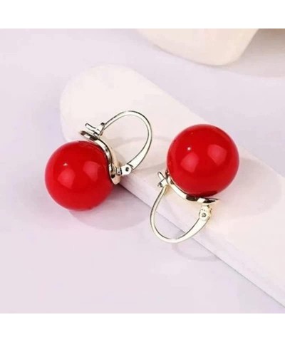 Pearl Hoop Earrings, 14mm Elegant Big Pearl Earrings S925 Silver Pin Clasp for Women Fashion, Dangle Earrings for Gift Red St...