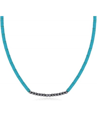 Turquoise Navajo Pearl Necklace Western Turquoise Boho Bohemian Beaded Choker Necklace for Girls Women 6mm $8.11 Necklaces