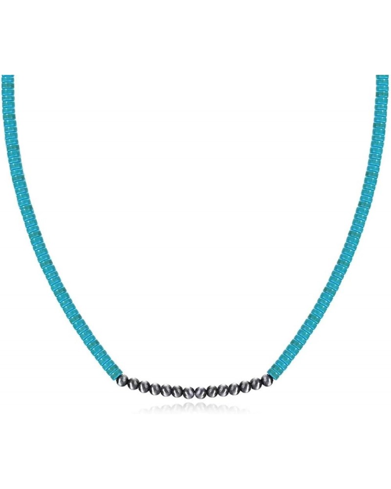 Turquoise Navajo Pearl Necklace Western Turquoise Boho Bohemian Beaded Choker Necklace for Girls Women 6mm $8.11 Necklaces