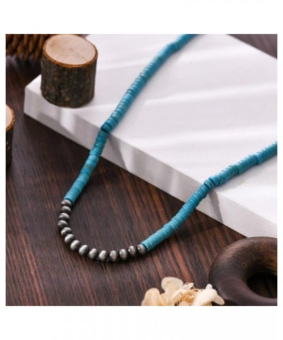 Turquoise Navajo Pearl Necklace Western Turquoise Boho Bohemian Beaded Choker Necklace for Girls Women 6mm $8.11 Necklaces