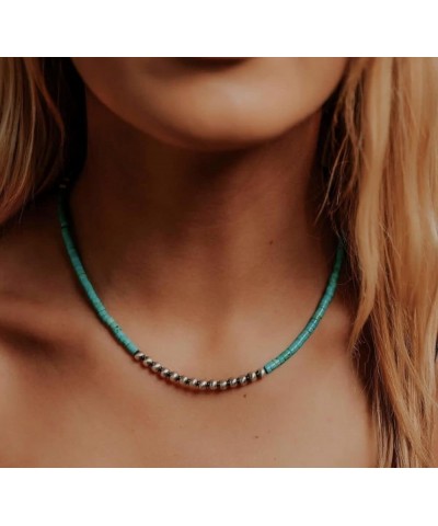 Turquoise Navajo Pearl Necklace Western Turquoise Boho Bohemian Beaded Choker Necklace for Girls Women 6mm $8.11 Necklaces