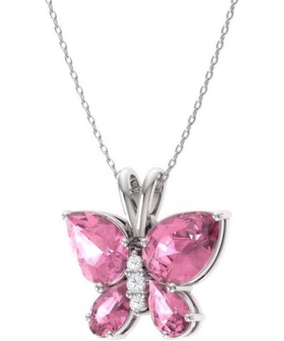 Natural and Certified Gemstone and Diamond Butterfly Petite Necklace in 14k White Gold | 1.04 Carat Pendant with Chain Pink S...