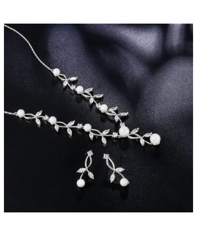 Jewelry Set for Bridal Women's Leaf Flower Wedding Simulated Pearl Statement Necklace Dangle Earrings Set Party Silver $17.66...