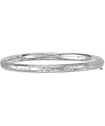 Sterling Silver Polished or Floral Engrave Hinged Bangle Bracelet with Chain Engraved $26.09 Bracelets