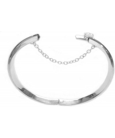 Sterling Silver Polished or Floral Engrave Hinged Bangle Bracelet with Chain Engraved $26.09 Bracelets