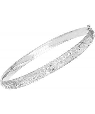 Sterling Silver Polished or Floral Engrave Hinged Bangle Bracelet with Chain Engraved $26.09 Bracelets