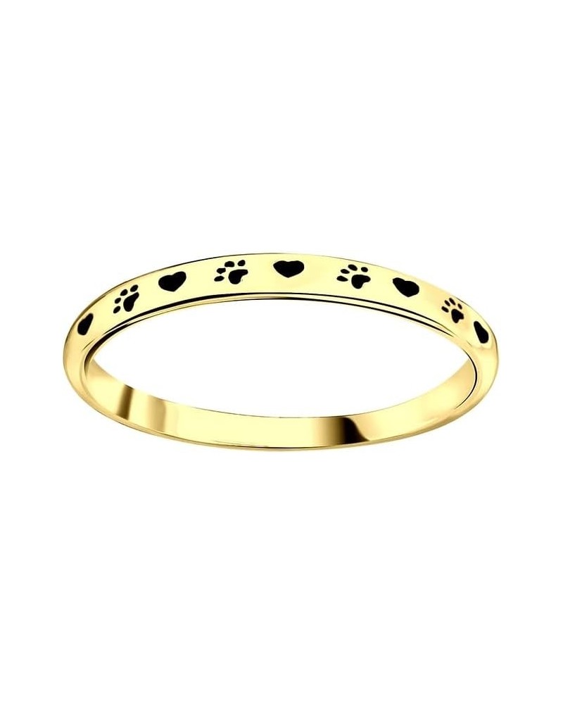 925 Sterling Silver Cute Dog Love Heart Paw Print Stackable Band Ring Lovely Animal Jewelry Gold Vermeil $8.40 Rings