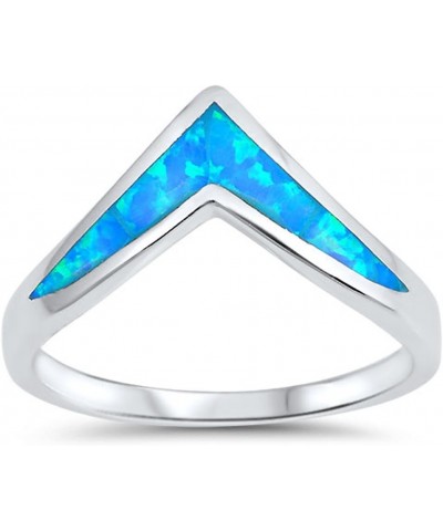 CHOOSE YOUR COLOR Sterling Silver Chevron Ring Blue (Simulated Opal) $12.78 Rings