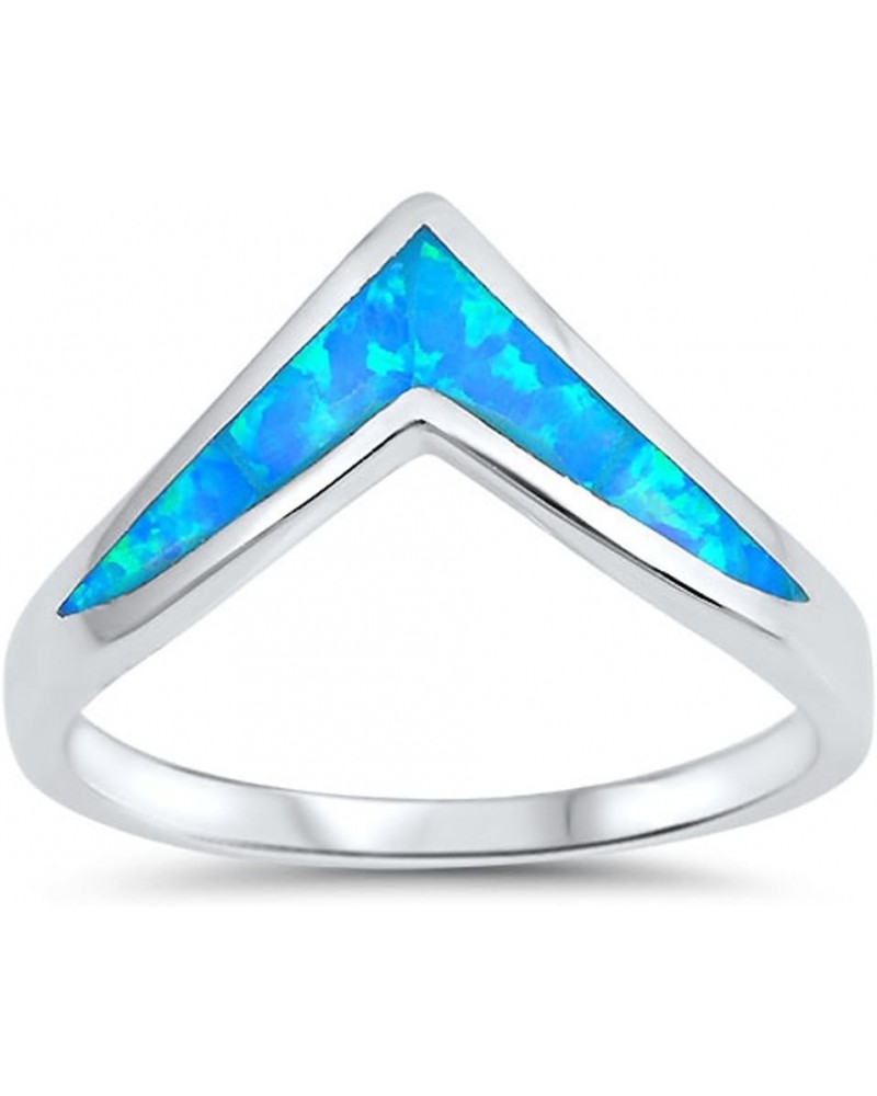 CHOOSE YOUR COLOR Sterling Silver Chevron Ring Blue (Simulated Opal) $12.78 Rings