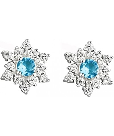 925 Sterling Silver Sparkling Blue Crystal Snowflake Studs Earrings for Women Teen Girls Pretty Snowflake Earrings Studs A-Si...