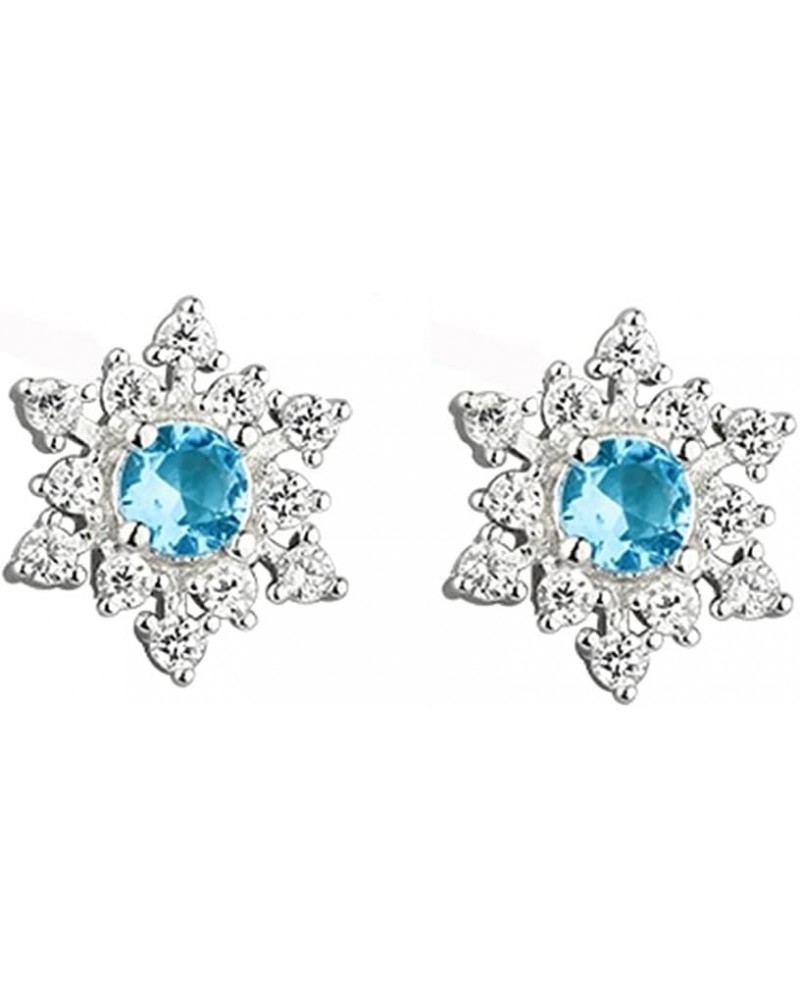 925 Sterling Silver Sparkling Blue Crystal Snowflake Studs Earrings for Women Teen Girls Pretty Snowflake Earrings Studs A-Si...