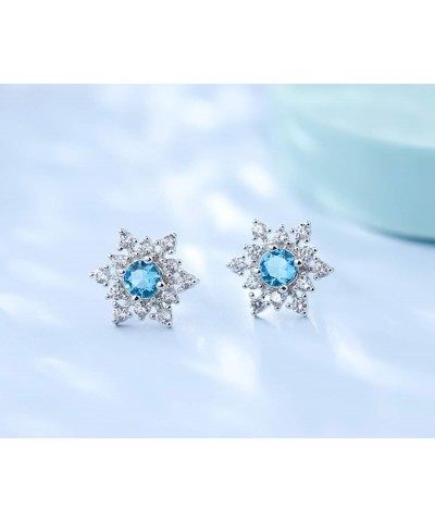 925 Sterling Silver Sparkling Blue Crystal Snowflake Studs Earrings for Women Teen Girls Pretty Snowflake Earrings Studs A-Si...