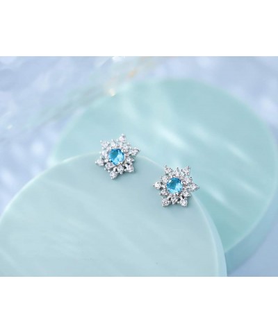 925 Sterling Silver Sparkling Blue Crystal Snowflake Studs Earrings for Women Teen Girls Pretty Snowflake Earrings Studs A-Si...