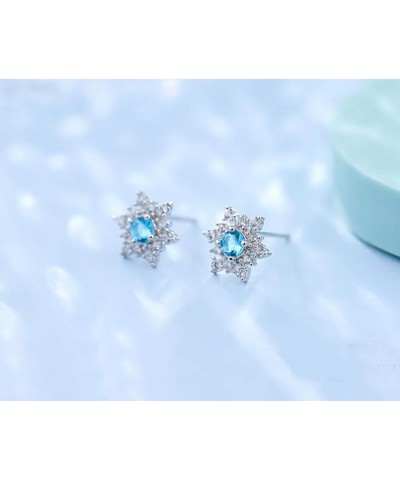 925 Sterling Silver Sparkling Blue Crystal Snowflake Studs Earrings for Women Teen Girls Pretty Snowflake Earrings Studs A-Si...