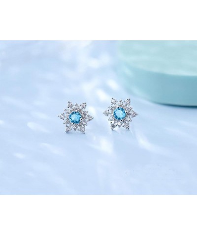 925 Sterling Silver Sparkling Blue Crystal Snowflake Studs Earrings for Women Teen Girls Pretty Snowflake Earrings Studs A-Si...