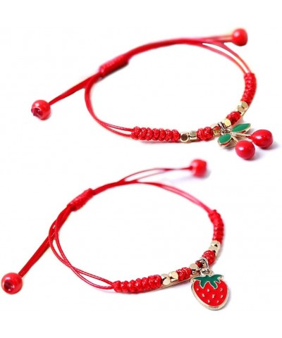 2Pcs Summer Fruit Strawberry Cherry Bracelets Sets,Handmade Weave Red Rope Adjustable Bracelet Protection Jewelry for Couple ...