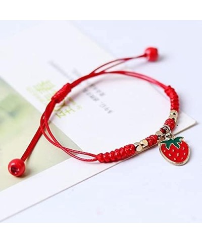 2Pcs Summer Fruit Strawberry Cherry Bracelets Sets,Handmade Weave Red Rope Adjustable Bracelet Protection Jewelry for Couple ...