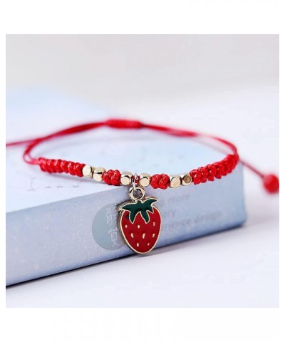 2Pcs Summer Fruit Strawberry Cherry Bracelets Sets,Handmade Weave Red Rope Adjustable Bracelet Protection Jewelry for Couple ...