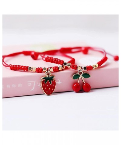 2Pcs Summer Fruit Strawberry Cherry Bracelets Sets,Handmade Weave Red Rope Adjustable Bracelet Protection Jewelry for Couple ...