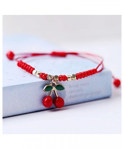 2Pcs Summer Fruit Strawberry Cherry Bracelets Sets,Handmade Weave Red Rope Adjustable Bracelet Protection Jewelry for Couple ...