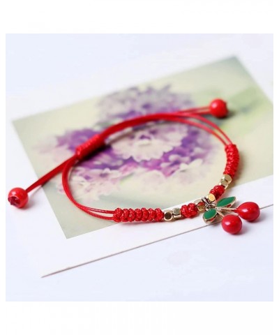 2Pcs Summer Fruit Strawberry Cherry Bracelets Sets,Handmade Weave Red Rope Adjustable Bracelet Protection Jewelry for Couple ...