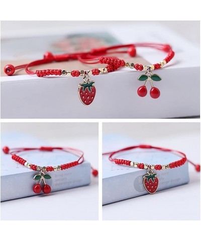 2Pcs Summer Fruit Strawberry Cherry Bracelets Sets,Handmade Weave Red Rope Adjustable Bracelet Protection Jewelry for Couple ...