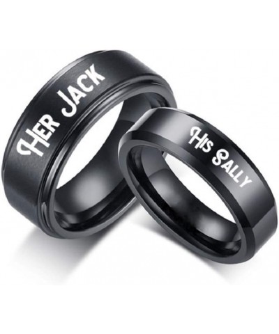 His Sally Her Jack Black Stainless Steel Romantic Couple Ring Lovers Promise Anniversary Engagement Wedding Bands her jack (1...