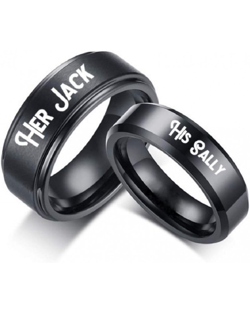 His Sally Her Jack Black Stainless Steel Romantic Couple Ring Lovers Promise Anniversary Engagement Wedding Bands her jack (1...