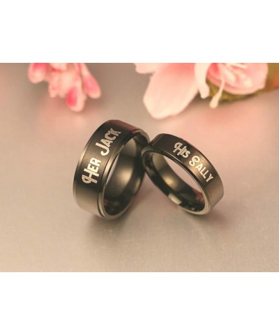 His Sally Her Jack Black Stainless Steel Romantic Couple Ring Lovers Promise Anniversary Engagement Wedding Bands her jack (1...